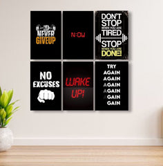 Set Of 6 Motivational Art Wooden Frames For Wall Decoration / Sticky Photo Tiles - Mall Mega