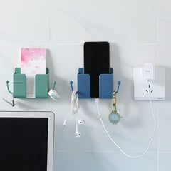 Wall Mount Phone Holder And Remote Control Stand With Hooks