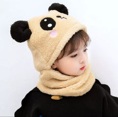 Kids Winter Panda Wool Cap With Neck Warmer