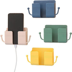 Wall Mount Phone Holder And Remote Control Stand With Hooks