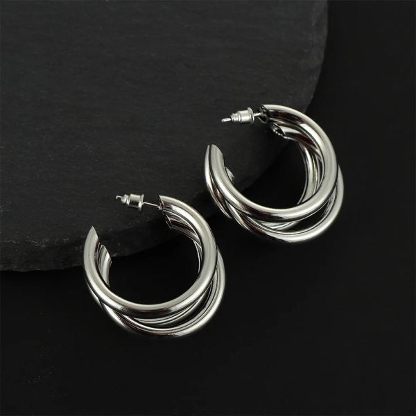 Punk Oval Hoop Earrings Metallic Geometric Ear Buckle - Mall Mega