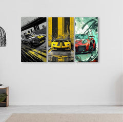 Set Of 3 Cars Art Wooden Frames For Wall Decoration / Sticky Photo Tiles - Mall Mega