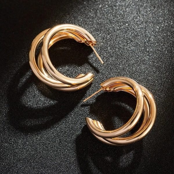 Punk Oval Hoop Earrings Metallic Geometric Ear Buckle - Mall Mega