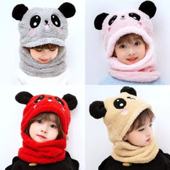 Kids Winter Panda Wool Cap With Neck Warmer