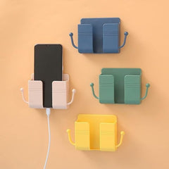 Wall Mount Phone Holder And Remote Control Stand With Hooks