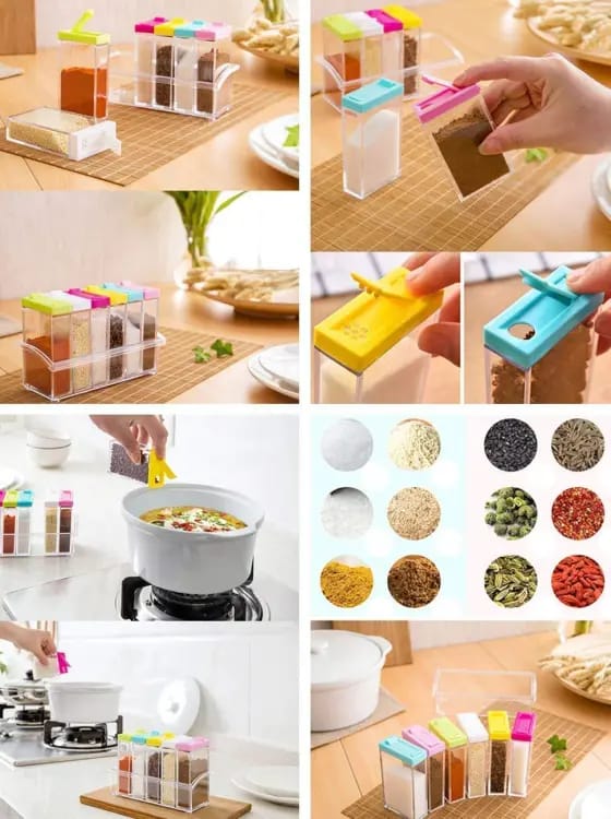 Set of 6 Spice Jars Dispenser