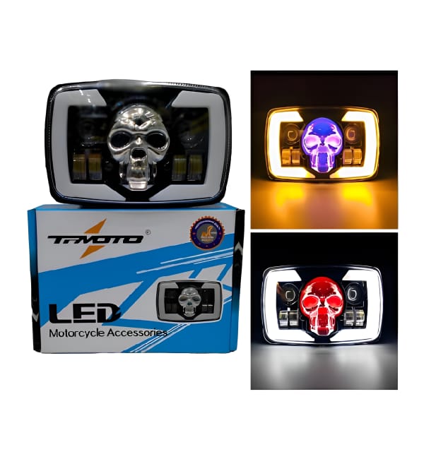 Skull Style Headlight With Indicators Beam For Bike - Mall Mega