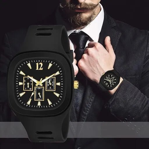 Stylish Silicone Strap Watch For Men With Square Dial - Mall Mega