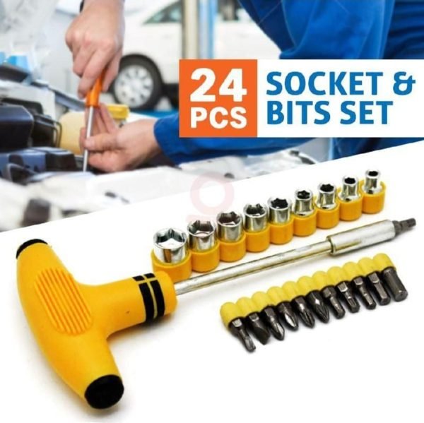 T - bar Screwdriver Socket And Bits - Set of 24 Pcs - Mall Mega