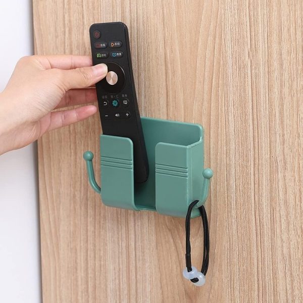 Wall Mount Phone Holder And Remote Control Stand With Hooks - Mall Mega