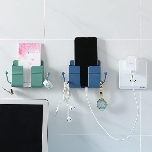 Wall Mount Phone Holder And Remote Control Stand With Hooks - Mall Mega