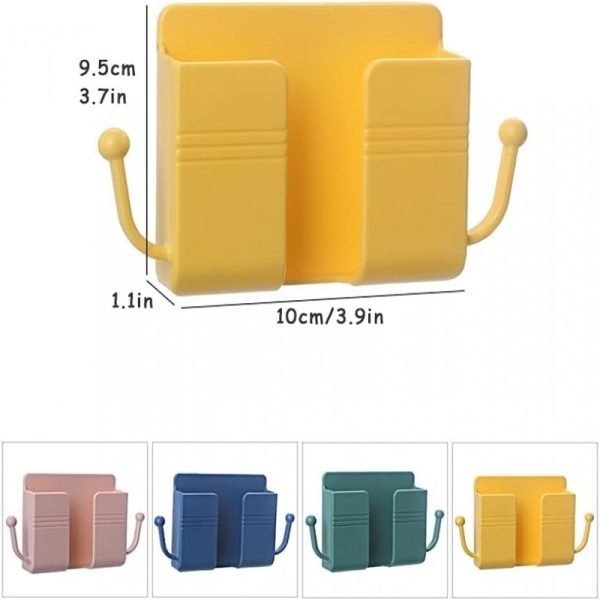 Wall Mount Phone Holder And Remote Control Stand With Hooks - Mall Mega