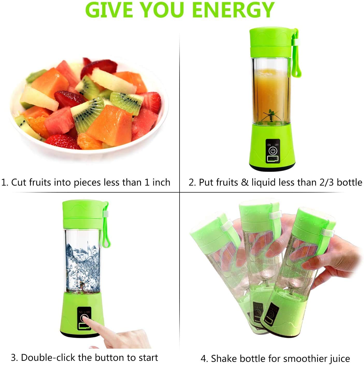 YE - 02 Portable Rechargeable Juice Blender - 380ml - Mall Mega